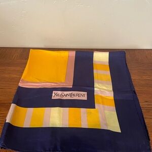 Yves Saint Laurent Navy, Yellow & Pink Silk Scarf